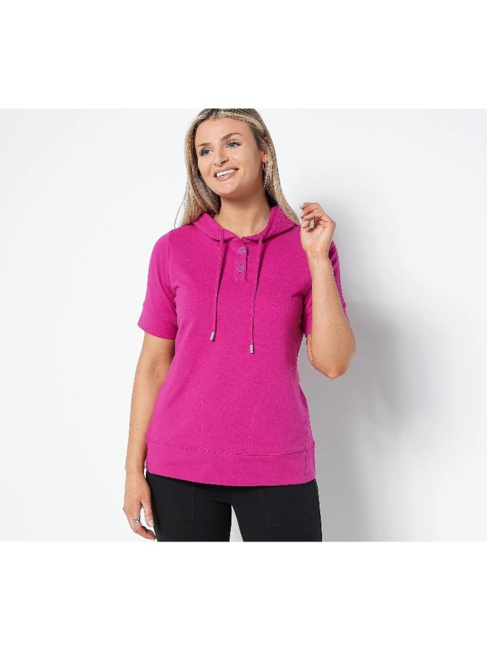Joan Rivers Hoodie XXS French Terry Short Sleeve Fuchsia Cotton Blend NEW
